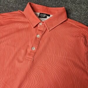 Sunday Swagger Mens Polo Shirt Size Large Orange Allover Wavy Line Pattern